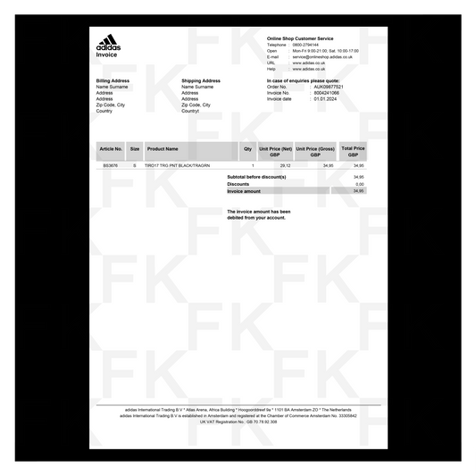 ADIDAS PAPER RECEIPT