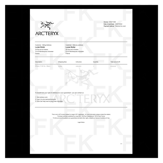 ARCTERYX PAPER RECEIPT