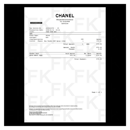 CHANEL PAPER RECEIPT