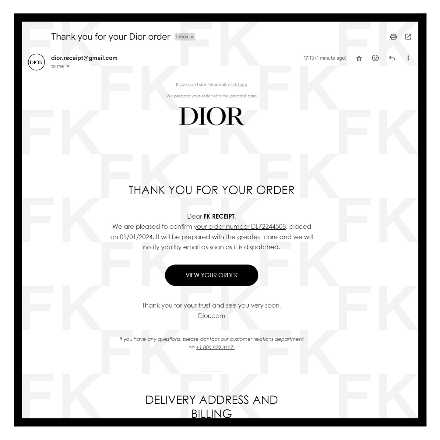 dior email receipt