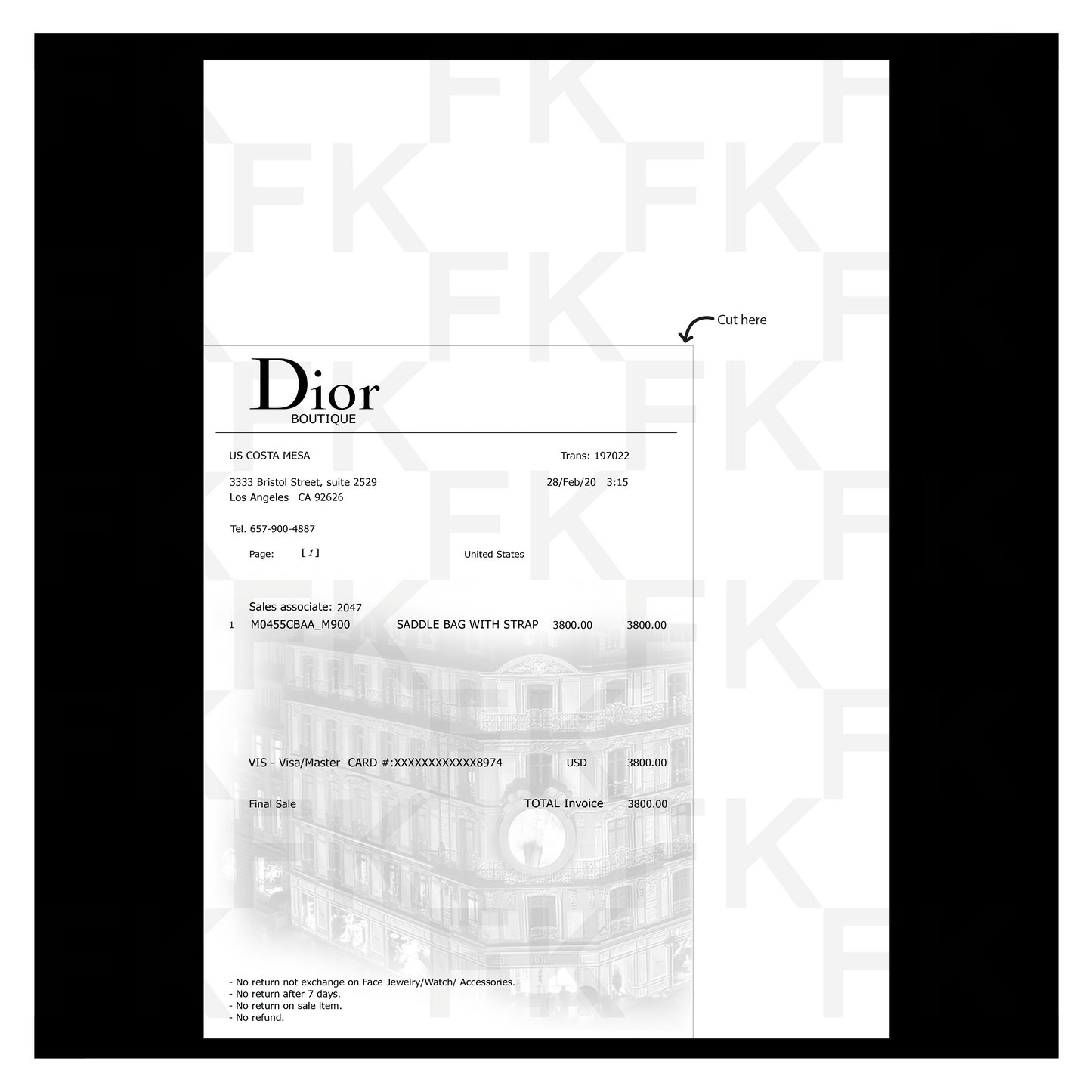 DIOR PAPER RECEIPT