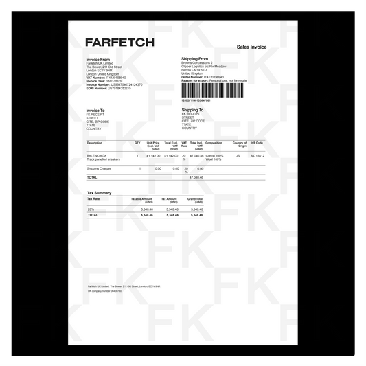 FARFETCH PAPER RECEIPT