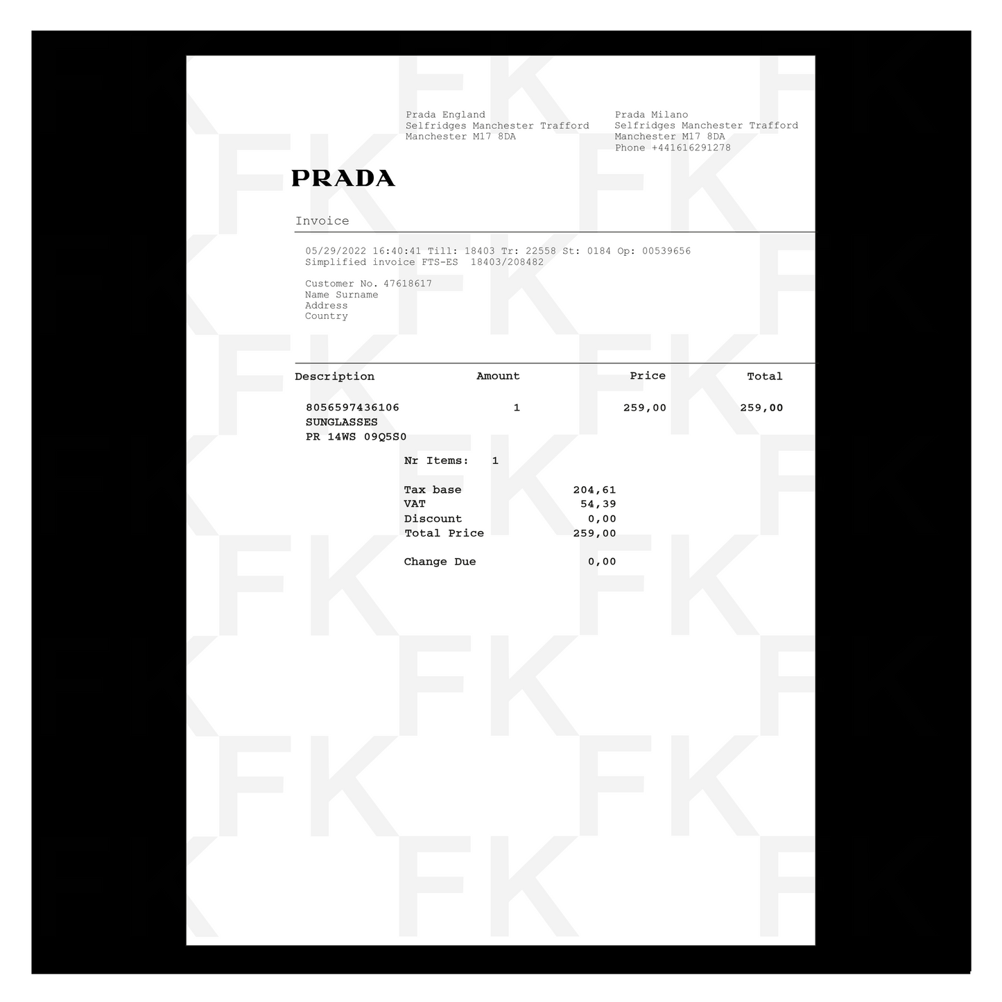 PRADA PAPER RECEIPT