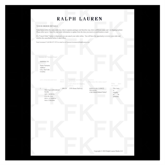 RALPH LAUREN PAPER RECEIPT