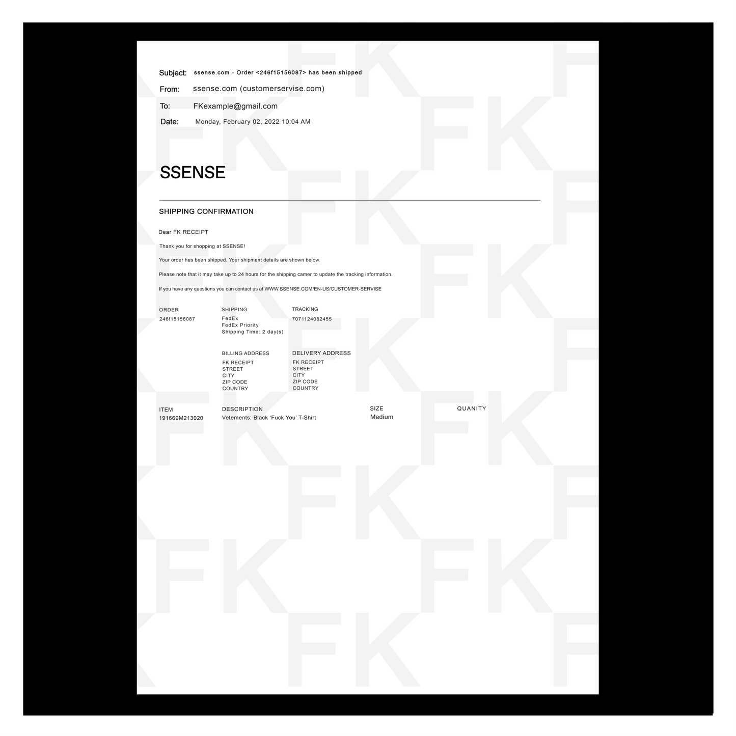 SSENSE PAPER RECEIPT