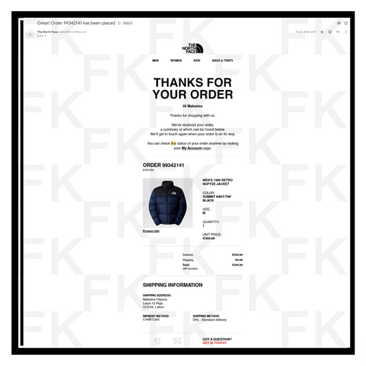 the north face email receipt