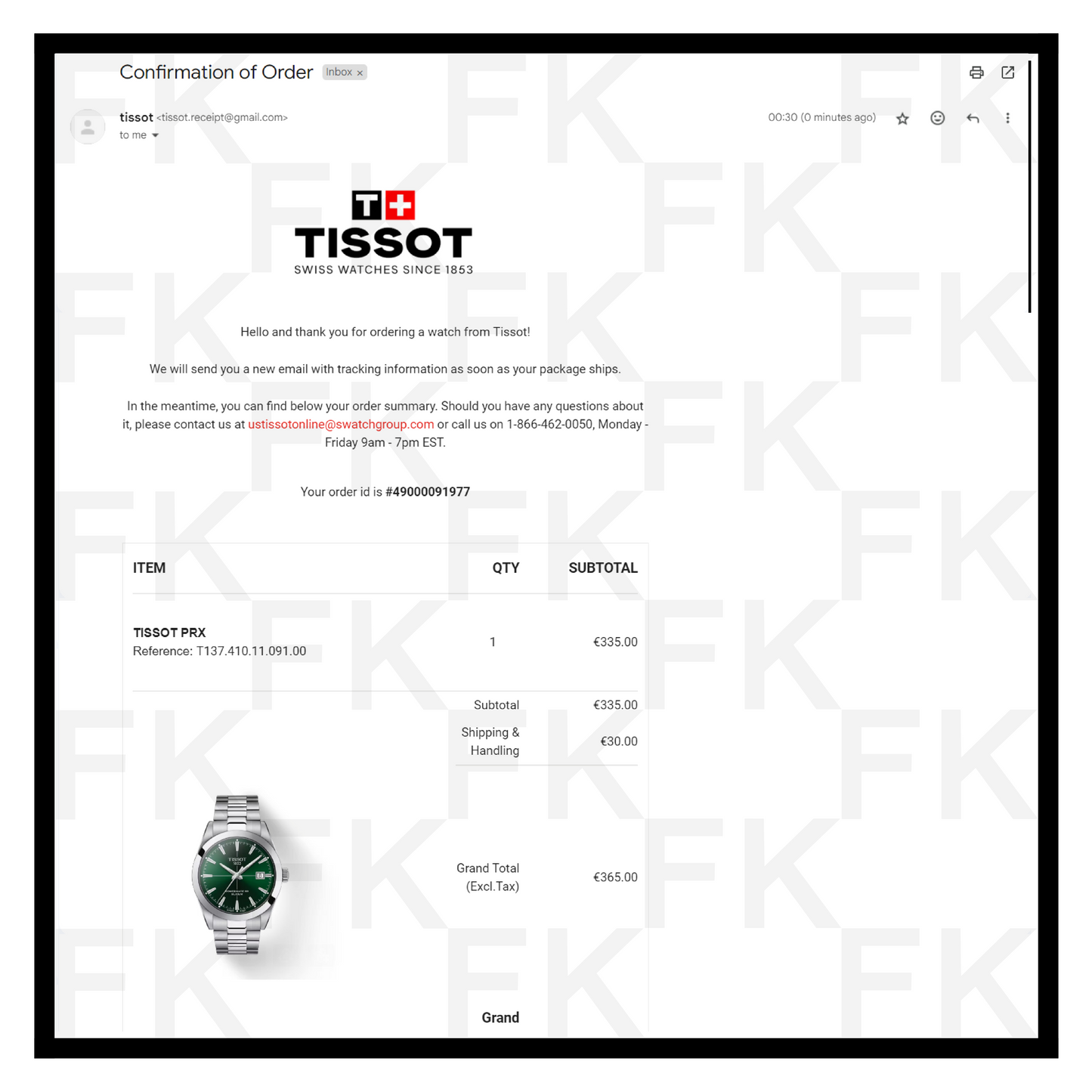 tissot email receipt