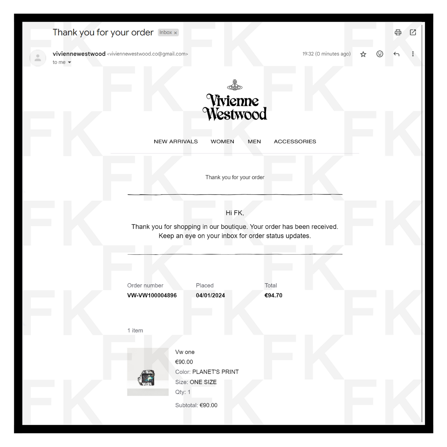 vivienne westwood email receipt